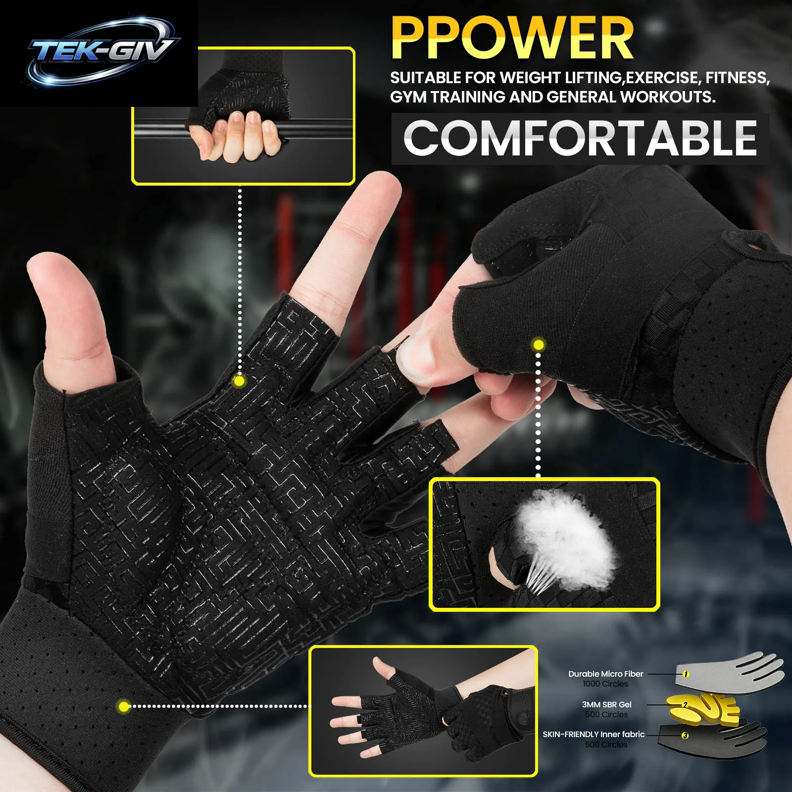 MOREOK Gewichtheber-Handschuhe Atmungsaktiv Rutschfest Krafttraining Übungs-Fitness-Handschuhe Für Klimmzüge