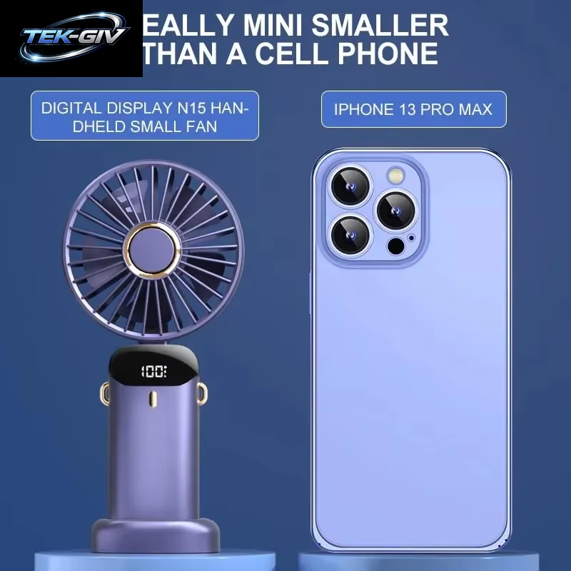 Tragbarer Mini-Handventilator, Faltbar, Zum Aufhängen Am Hals, 5 Geschwindigkeiten, Wiederaufladbarer Usb-Ventilator Mit Telefonständer Und Bildschirm, 1800 Mah