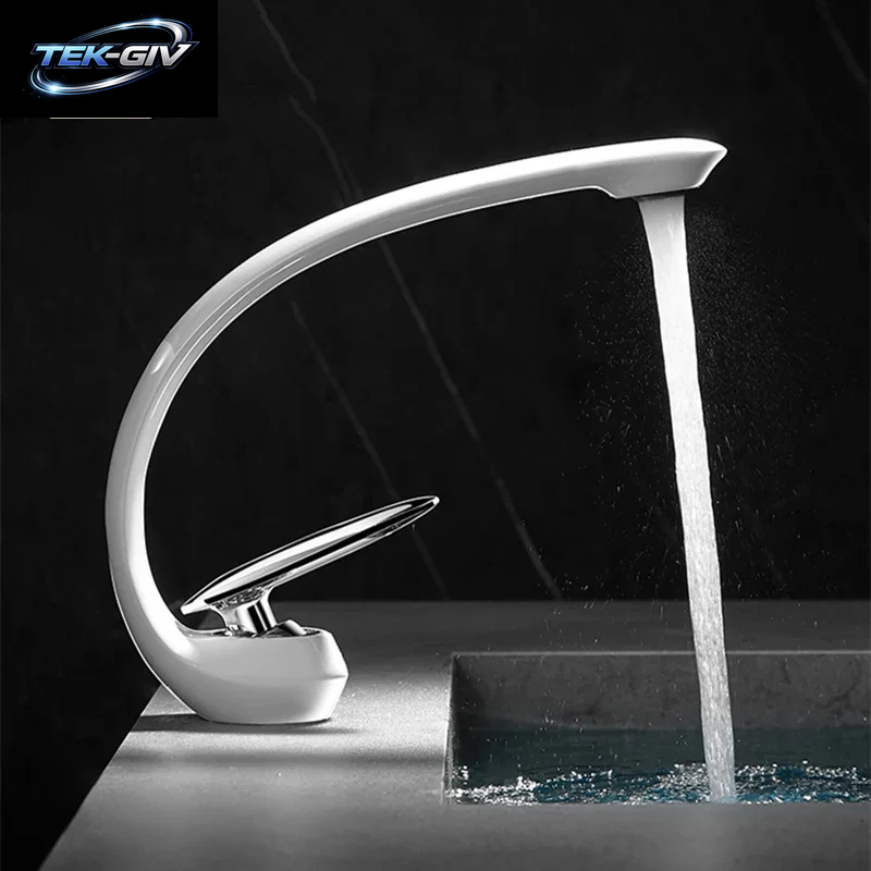 Kreative Waschbecken Wasserhahn Tippen Weiß Messing Waschbecken Armaturen Einzigen Handgriff Heißen Und Kalten Wasserfall Moderne Elegante Mischbatterie