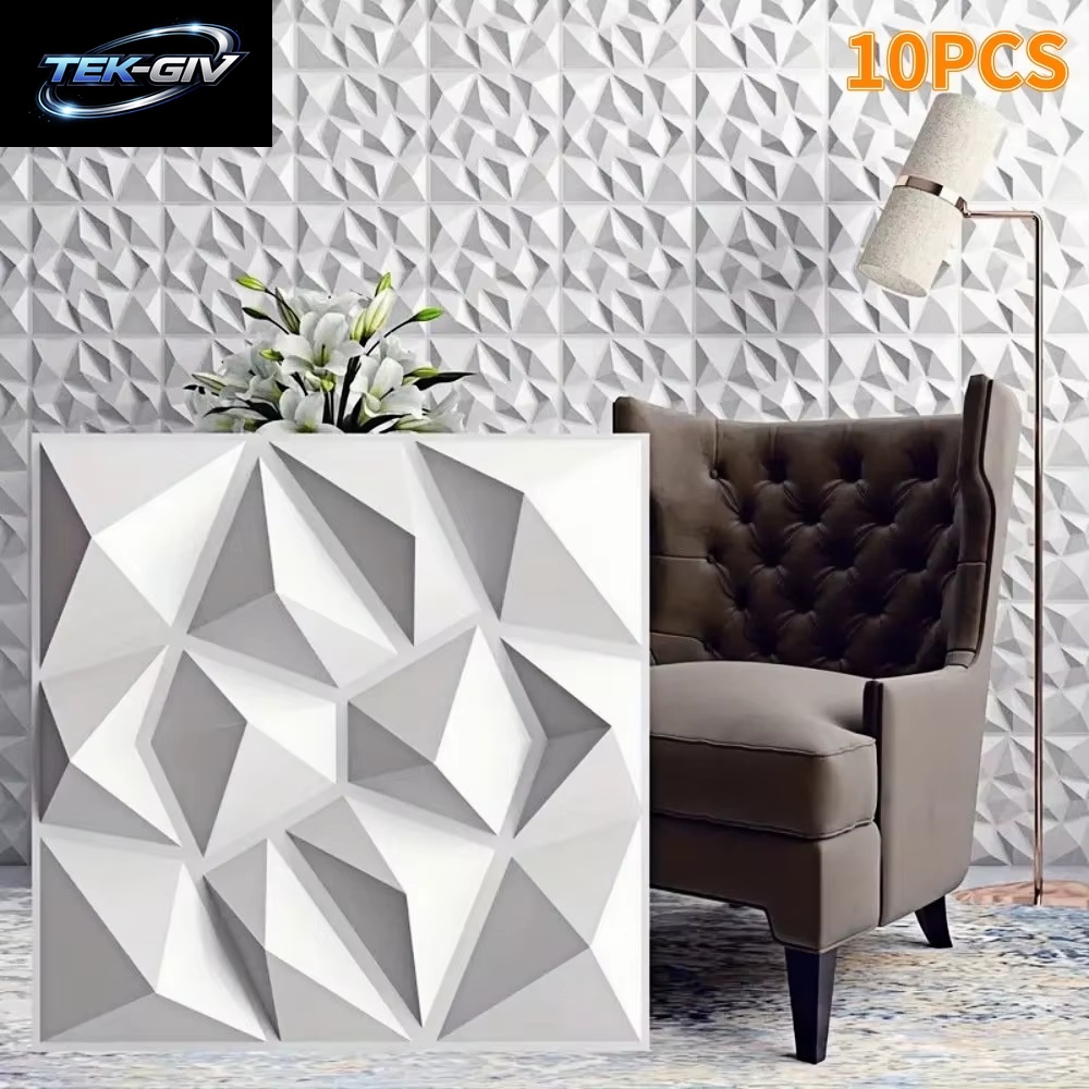 10 Stück Diamant-Design Verziertes 3D-Wandpaneel, 30 Cm X 30 Cm, Mattweiß/Schwarz, Diy-Heimdekoration-Wandbrett