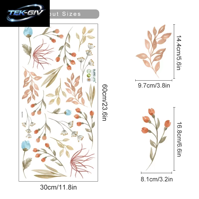 Boho-Blumen-Wandaufkleber Für Kinder, Aquarell, Schlafzimmer, Wohnzimmer, Heimdekoration, Kunst, Umweltfreundlich, Abnehmbare Aufkleber, Pvc-Wandbilder