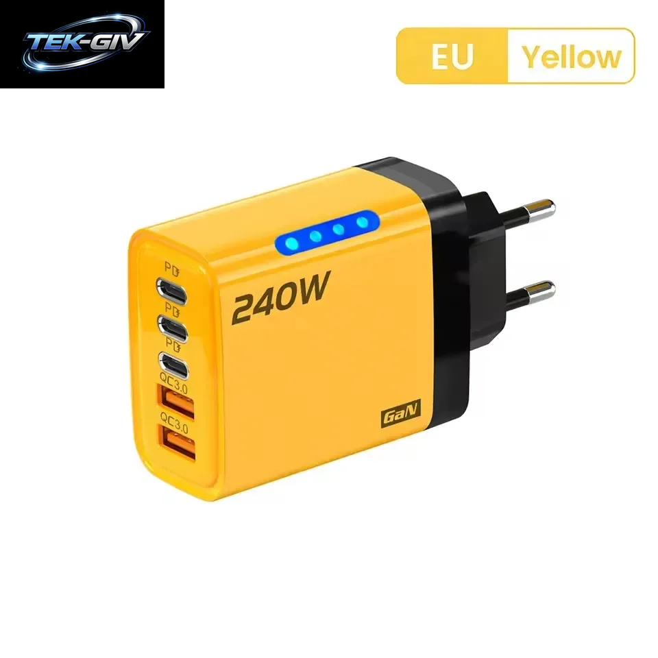 240W Gan-Schnellladegerät Mit Led-Licht 5-In-1 2Usb+3Type-C Multi-Port-Handy-Ladegerät Für Iphone 15-17 Serie Samsung Huawei Xiaomi 15