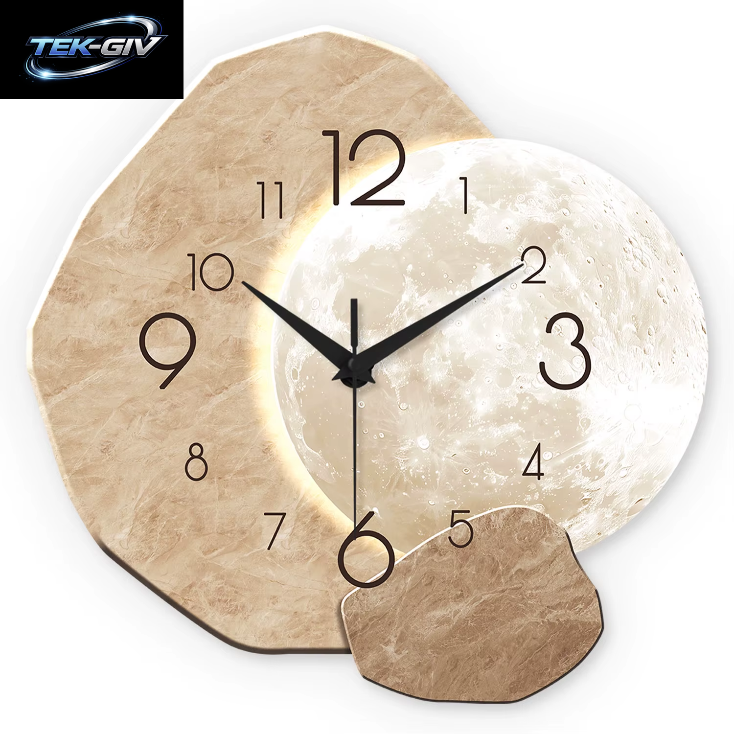 Moderne, Schlichte, Geräuschlose Wanduhr, Monddesign – Quarzwerk, Holzmaterial, Für Schlafzimmer, Wohnzimmer Oder Bürodekoration