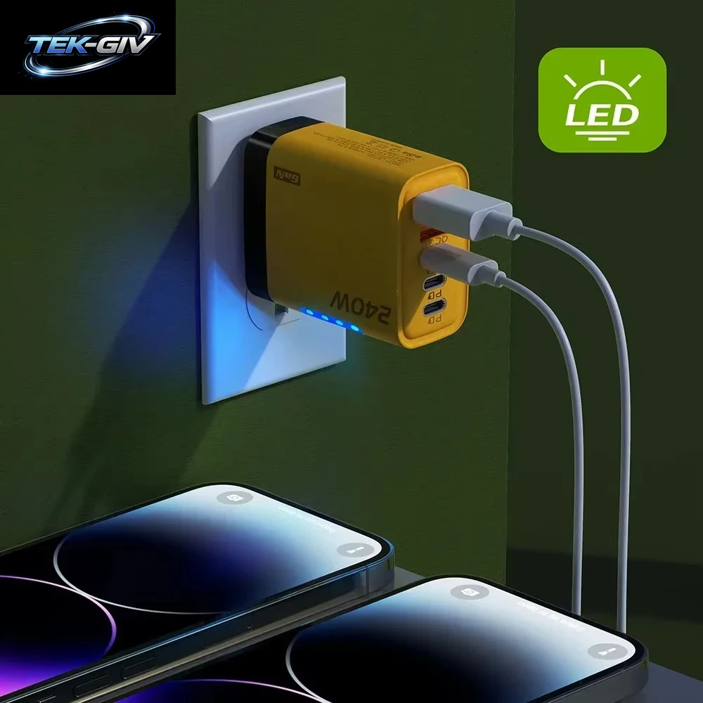 240W Gan-Schnellladegerät Mit Led-Licht 5-In-1 2Usb+3Type-C Multi-Port-Handy-Ladegerät Für Iphone 15-17 Serie Samsung Huawei Xiaomi 15