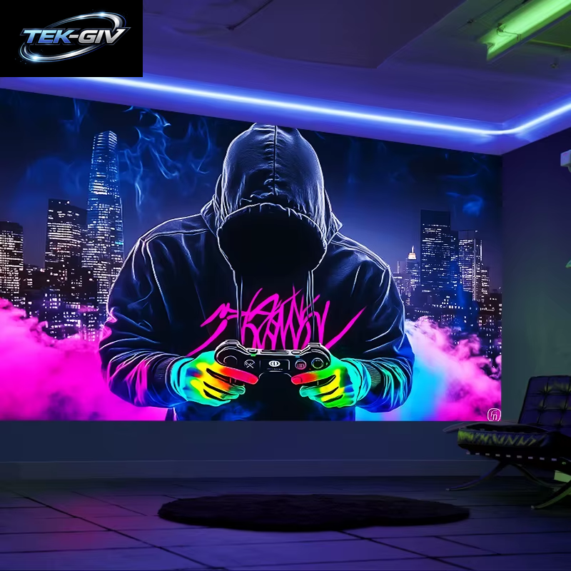 VIKAMA Bunter GAMER Trendy Play Tapisserie Neon Game Controller Dekoration Trendy Cool Esports Room Hintergrundwand