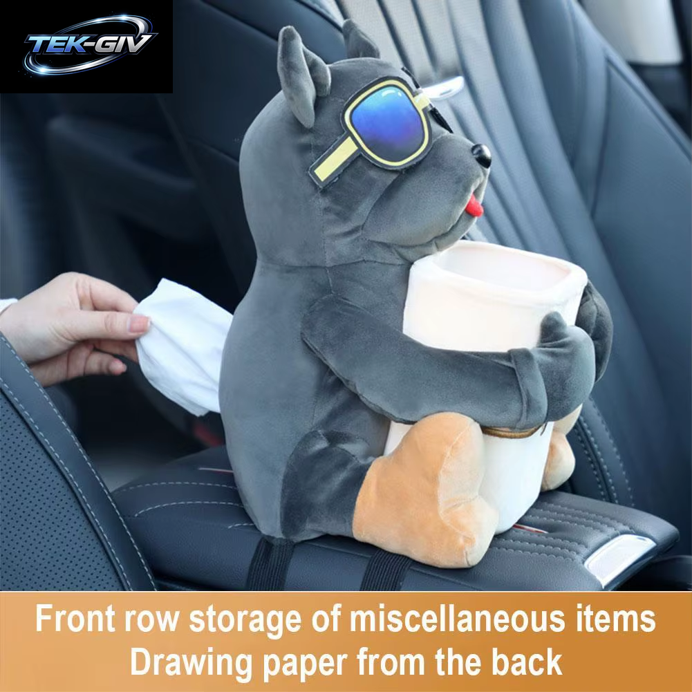 Auto Montiert Tissue Box 2-In-1 Cartoon Plüsch Puppe Auto Tissue Schublade Kann Und Auto Hängen Armlehne Box Papier Müll Halter Stor S4G5
