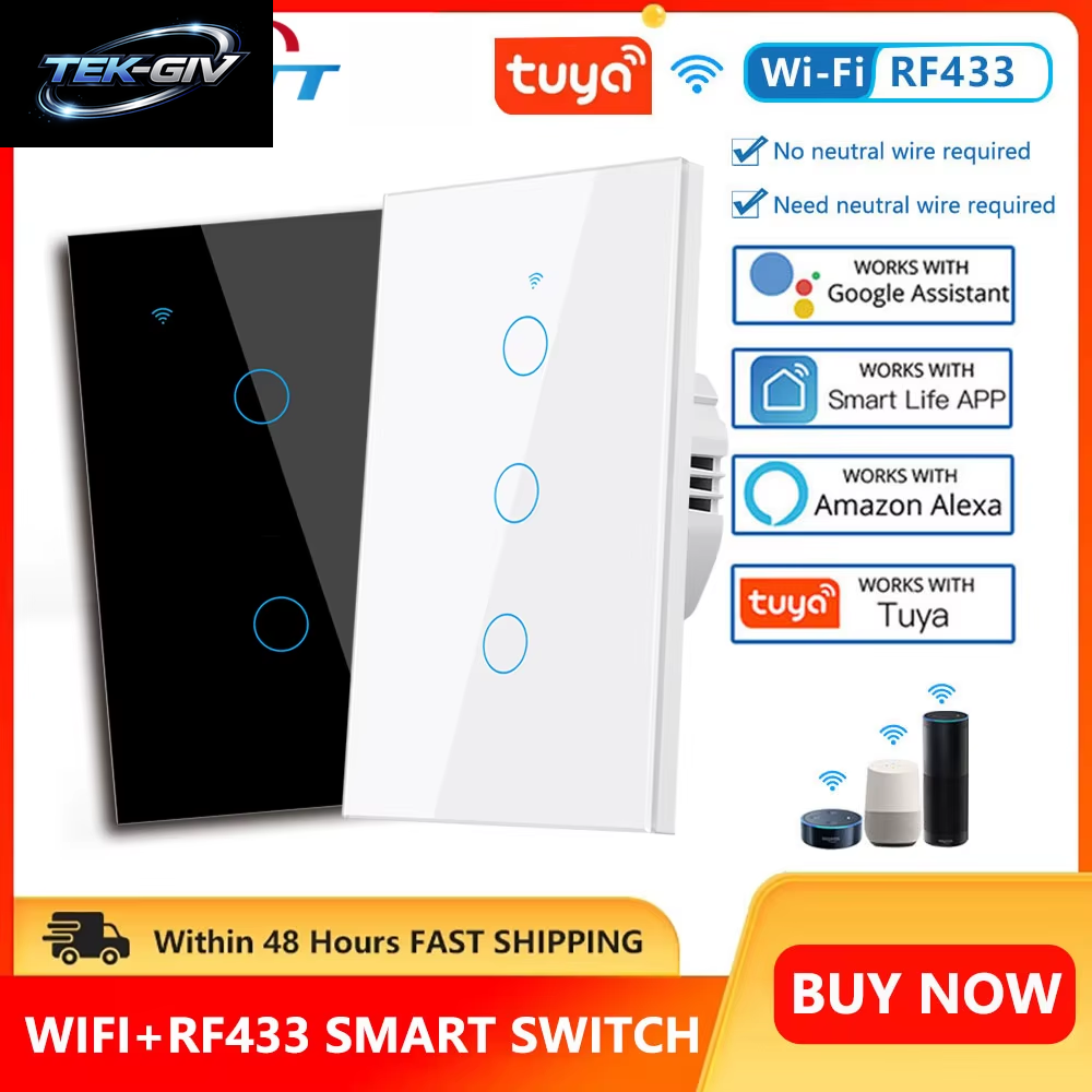 Tuya Smart Switches UNS RF433 1/2/3 Gang Kein Neutralleiter Touch Sensor LED Licht Wifi Wand Schalter Smart Home Alexa Google Hause