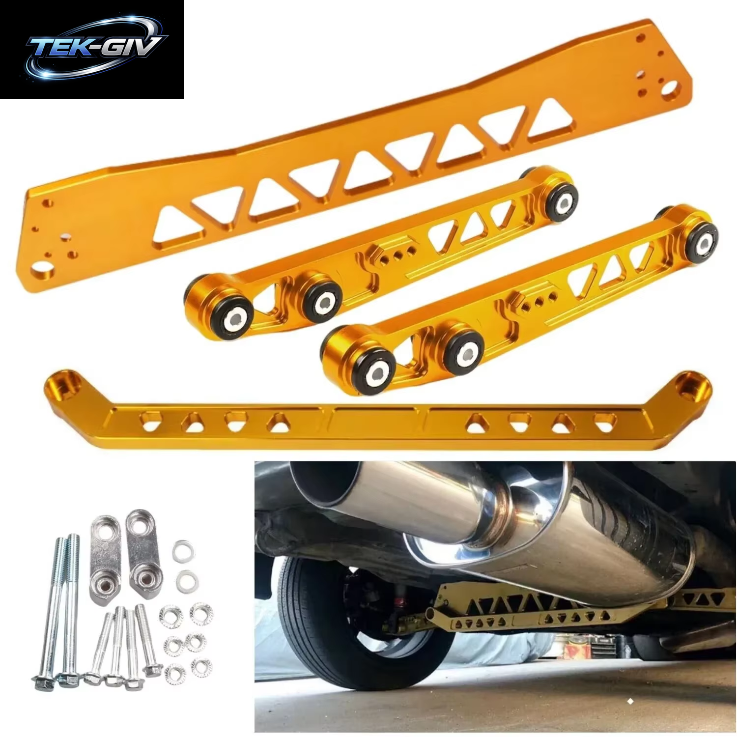 Billet Aluminium HINTERER SUBFRAME BRACE + SPURENSTANGE + Hinterer Unterer Querlenker Für Honda Civic EG 92-95 Gold Rot Silber