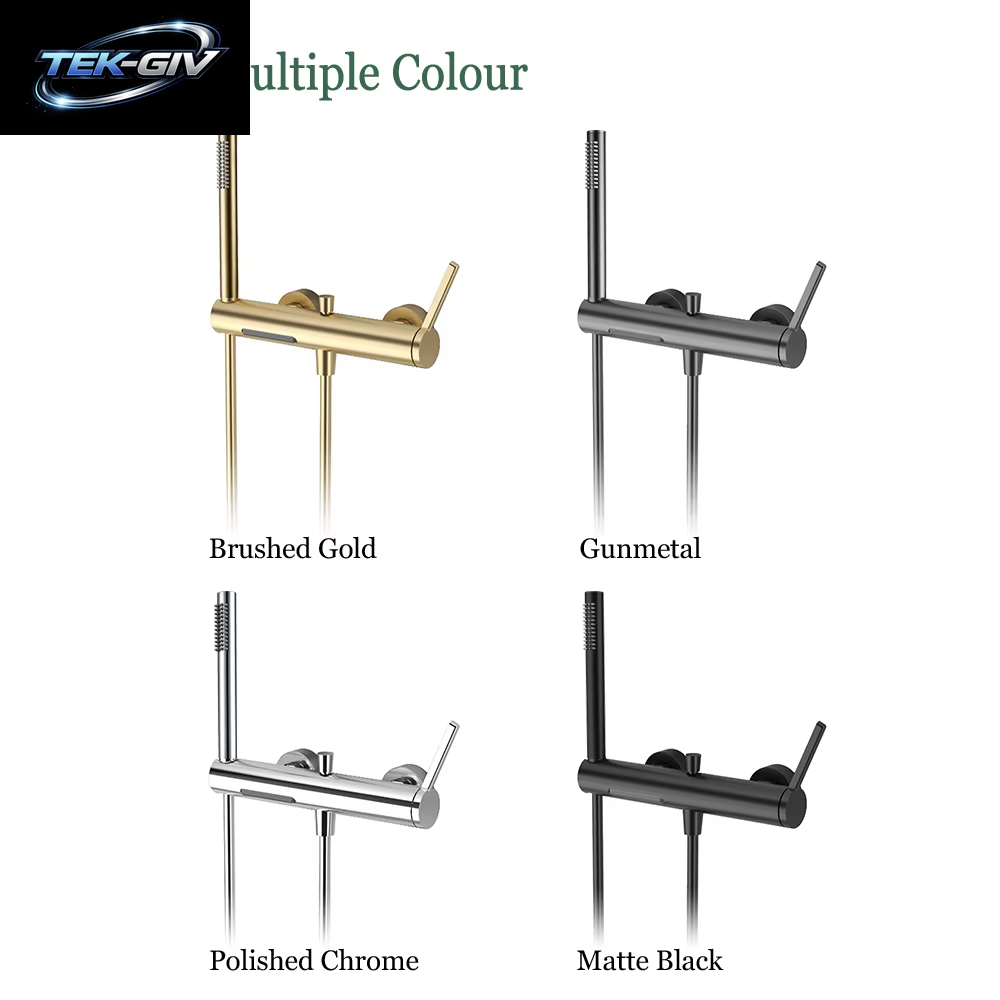Badezimmer-Duscharmatur-Set Aus Gebürstetem Gold/Gunmetal, Wandmontage, Wasserfall, Massives Messing, Heißer Und Kalter Badewannen-Wasserhahn, 2 Griffe, 2 Löcher