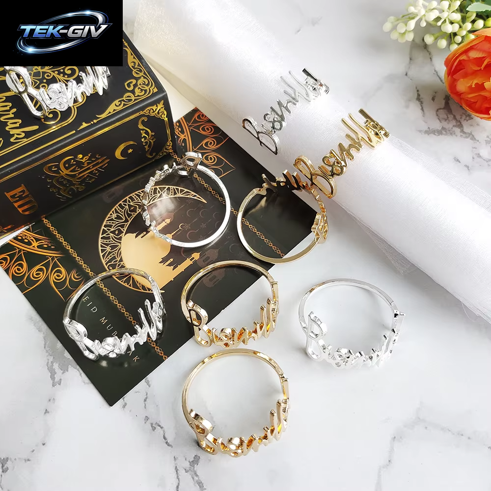 Eid Mubarak Serviettenringe Gold Bismillah Eid Mubarak Tischserviettenhalter Ramadan Eid Mubarak Dekoration 2024 Eid Supplies 1/6P