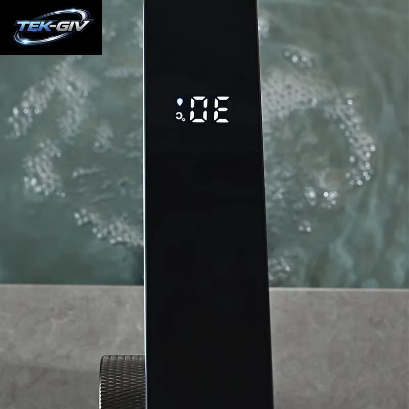 Digitalanzeige Badezimmer Waschbecken Wasserhahn Intelligente LED Messing Deck Montiert Waschbecken Kran Heißes Kaltes Wasser Mischer Waschbecken Eitelkeit Wasserhahn