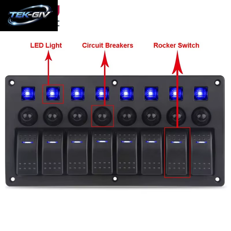 8-Gang-Wippschalter Für Boote Mit Leistungsschaltern, Led-Schalttafel, 12 V, 24 V, Für Boot, Wohnmobil, Wohnmobil, LKW, Zubehör