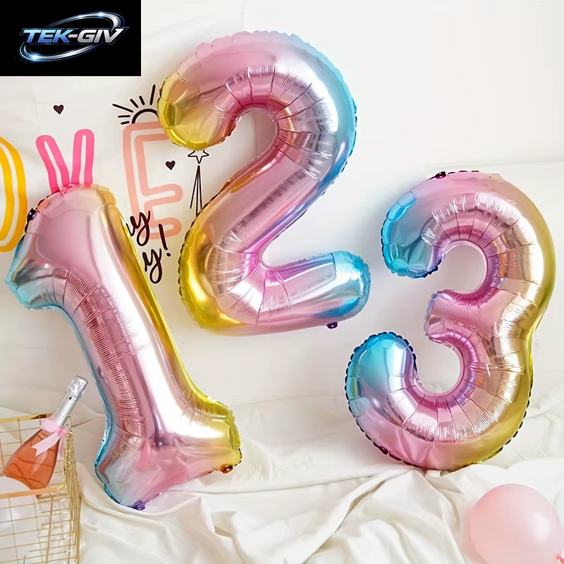 32 Zoll Regenbogen-Farbverlaufs-Zahlen-Folienballon 1-9 Für Kindergeburtstag, Party-Dekoration, Babyparty, Brautparty, Weitere Optionen Verfügbar