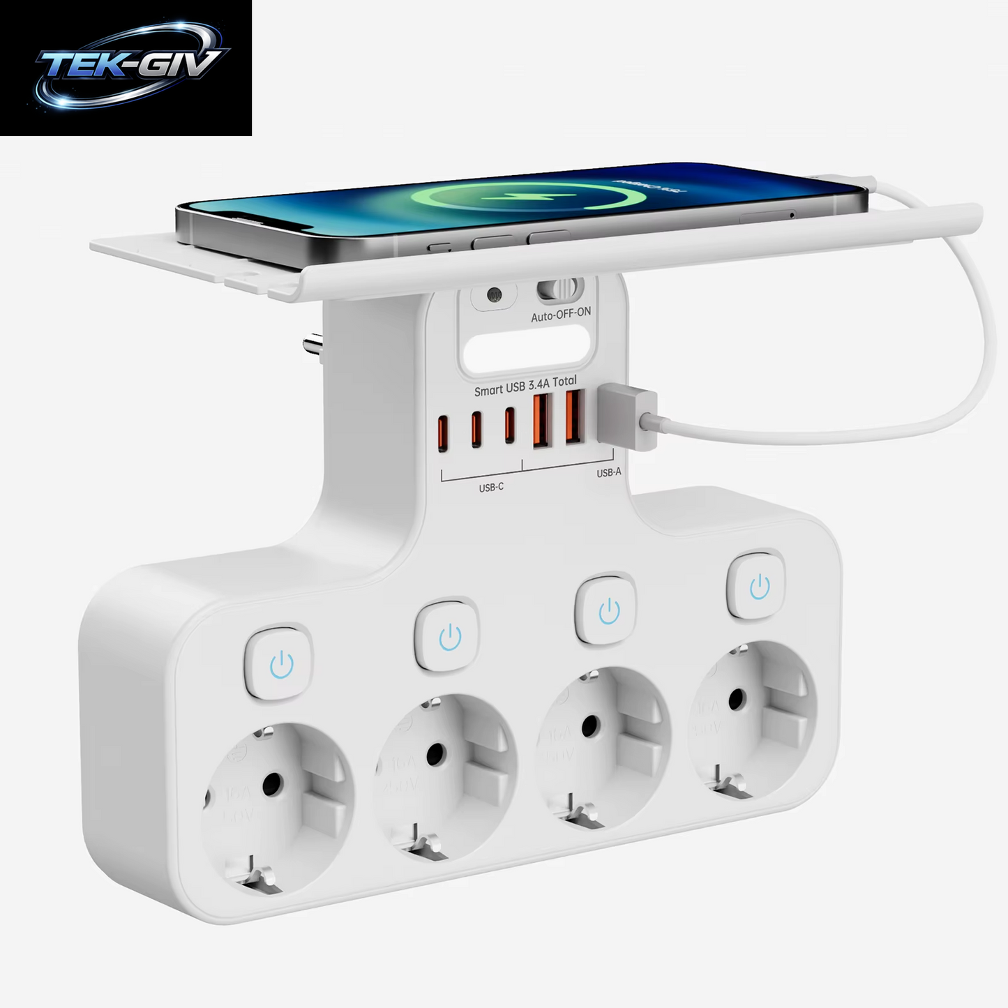 4000 W Eu-Stecker Steckdosenleiste Multifunktionssteckdose Intelligentes Nachtlicht Unabhängiger Schalter Europäische Standardsteckdose Mit Usb-C-Anschlüssen