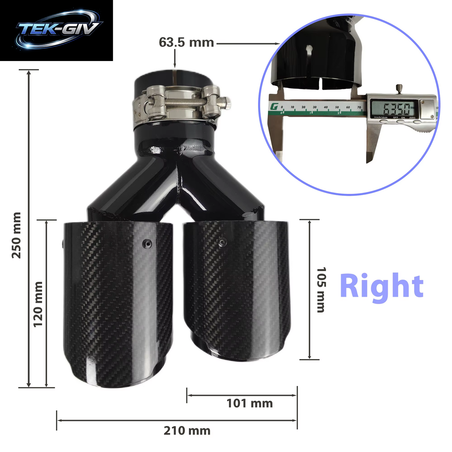 1 Stück Universal Auto Kohlefaser Schwanz Throat Länge Schwarz Y-Förmig Double Out Twill Glänzend Auspuff Schalldämpfer Spitze