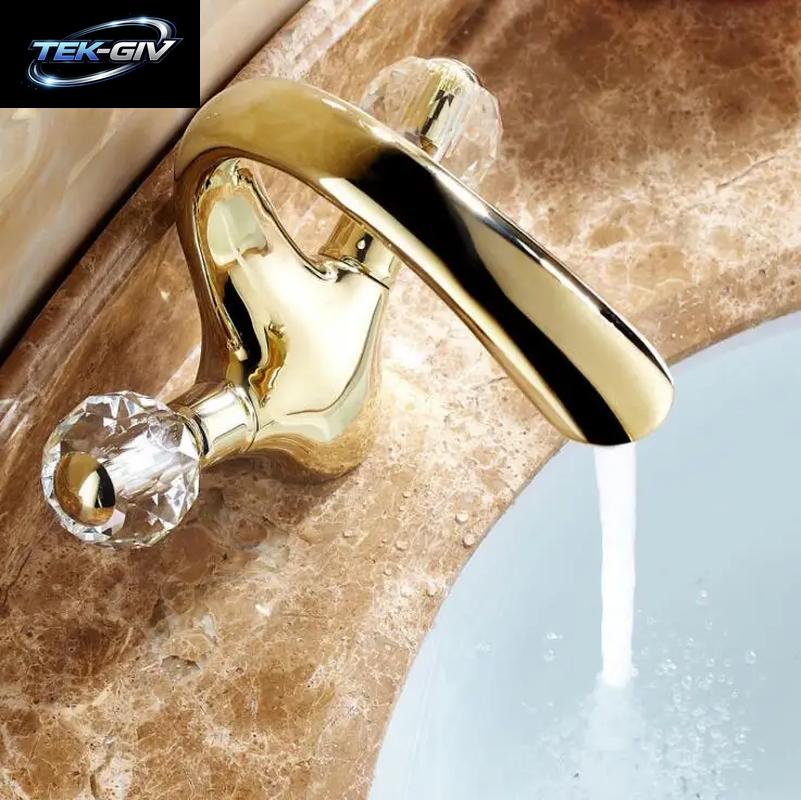 Neue Becken Armaturen Gold Messing Kristall Griff Bad Wasserhahn Wasserhahn Wc Mixer Wasserhahn Deck Montiert Becken Waschbecken Kran Wasserhähne XT833