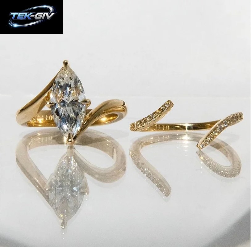 TFGLBU D-Farbe 3CT Marquise-Schliff Moissanit-Ringset Für Damen, Hochzeitsantrag, Labor-Diamant, Massives S925 Silber, 18K Vergoldeter Schmuck