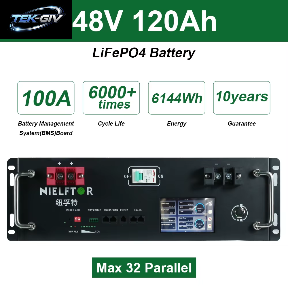 Neuer 48V 120Ah Lifepo4-Akku Bulit-In BMS 51,2V 5,12Kw Lithium-Ionen-Akku 48V 100Ah 200Ah 300Ah Lifepo4-Akku KEINE STEUER