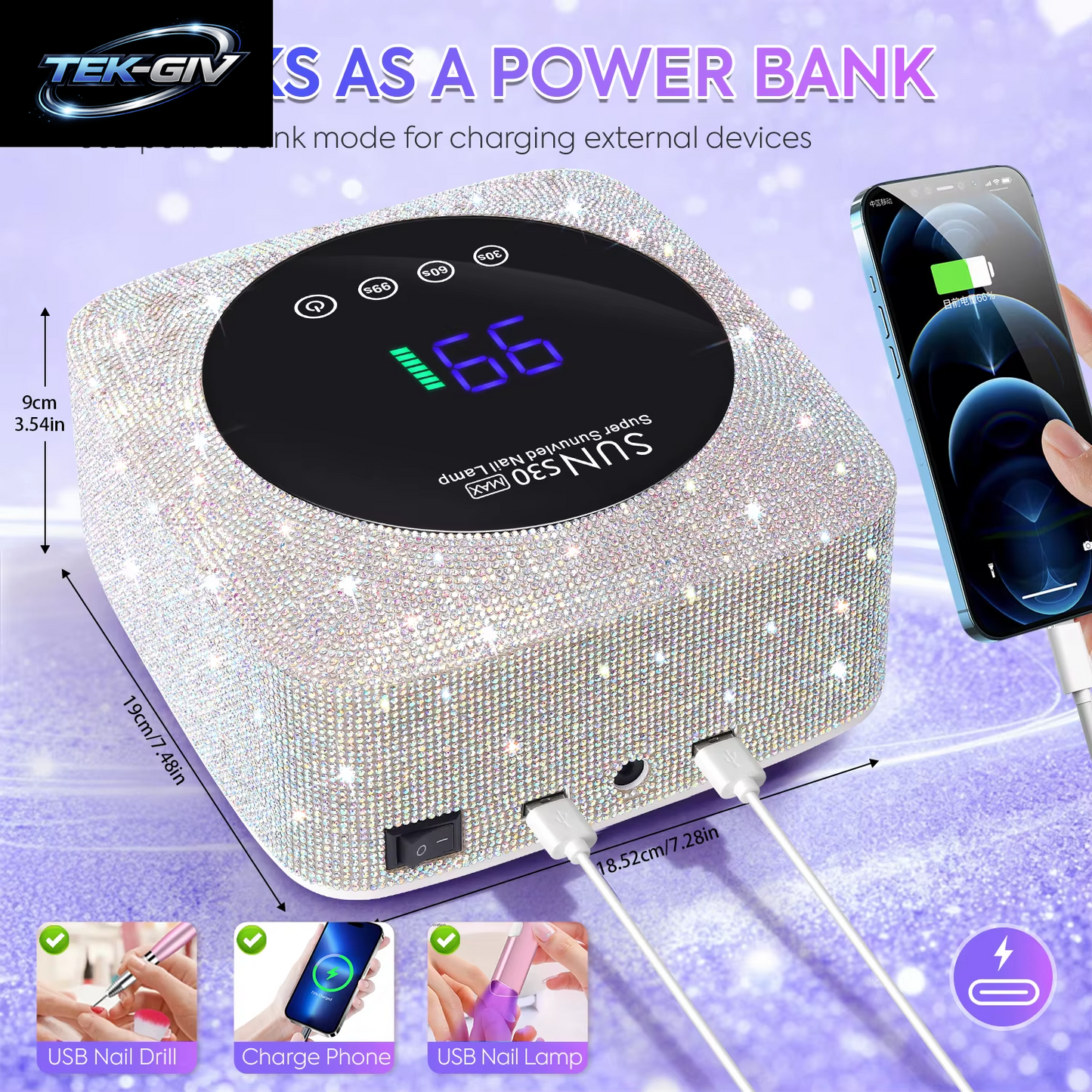 Wiederaufladbare 180 W Uv-Led-Nagellampe Für Schnelles Aushärten Aller Uv-Gel 57 LED Professioneller Nageltrockner Mit Bewegungserkennung, Salonausrüstung
