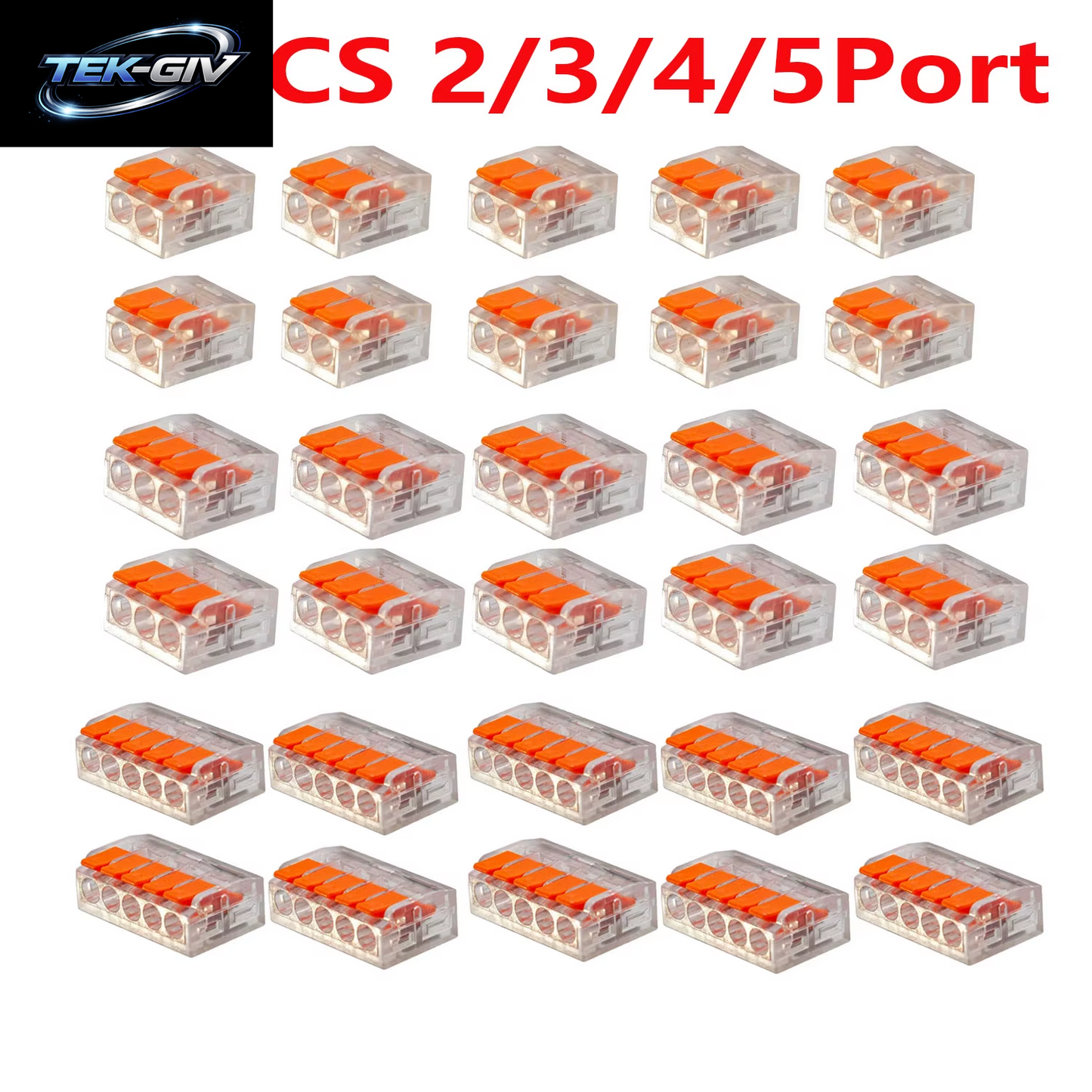 30-Teiliges Set Orangefarbener Kombinationskabelanschlüsse, 2-Port/3-Port/4-Port/5-Port-Schnellkabel, Elektrische Mantelverbindungsklemmen