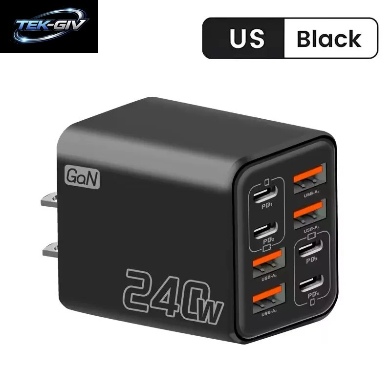 240W Gan Usb-C-Ladegerät 8-In-1 Schnellladegerät Für Iphone, Samsung, Xiaomi, Typ-C, Eu/Us-Stecker, Wandladegerät