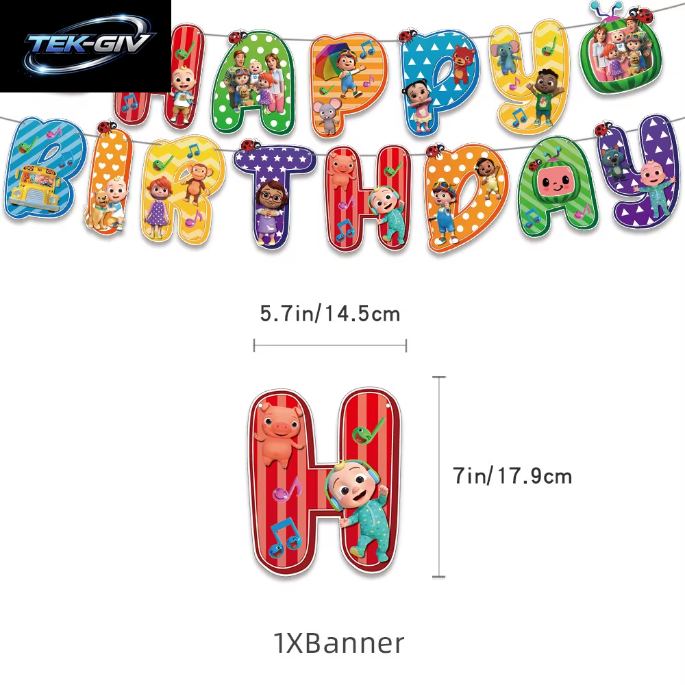 Cocomelon Ballon JJ Melone Wassermelone Spielzeug Alles Gute Zum Geburtstag Banner Party Dekoration Hintergrund Kuchen Topper JOJO Einweggeschirr
