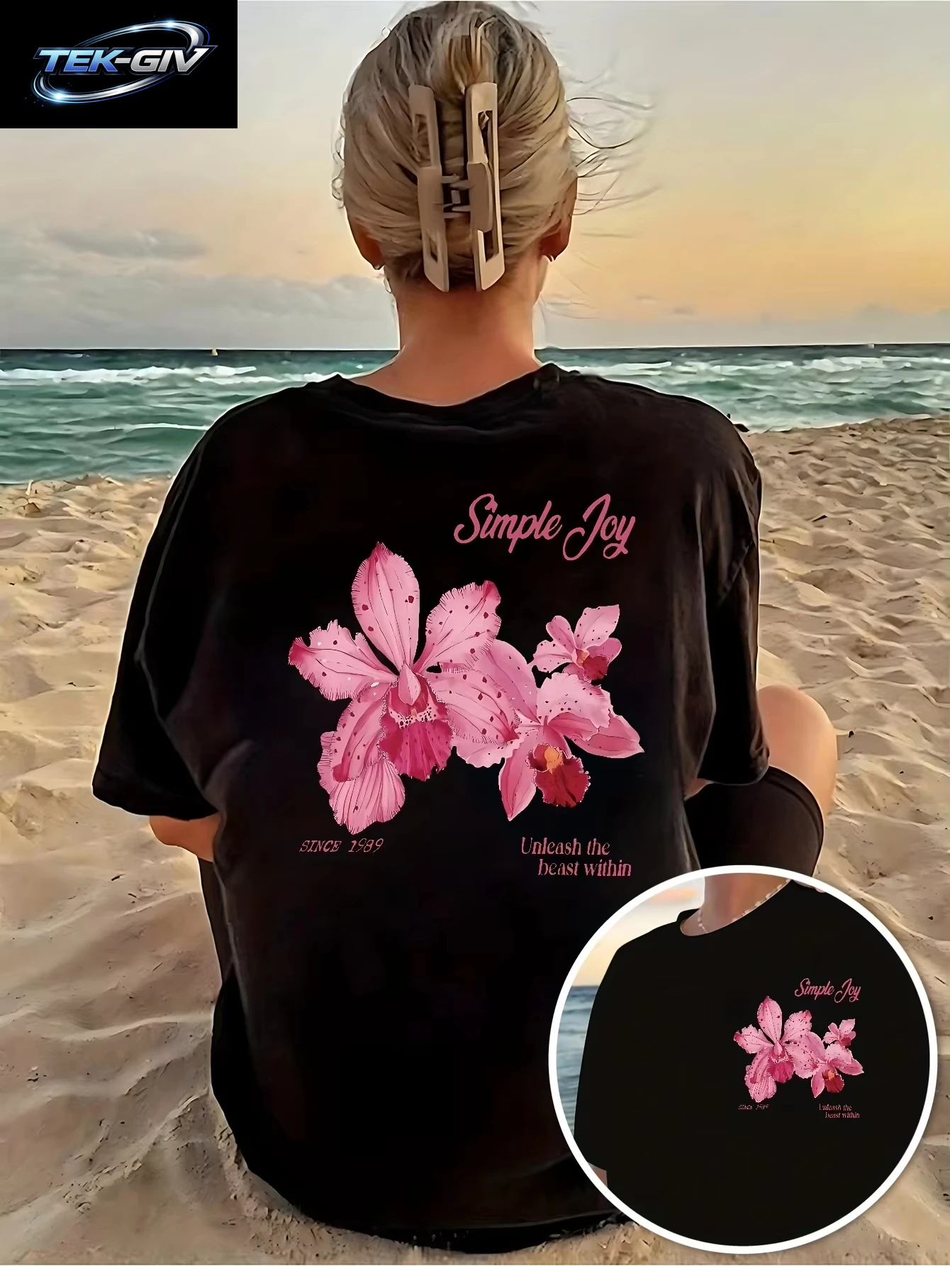 Damen-T-Shirt Mit Rosa Orchideen-Print, Ärmel, Rundhalsausschnitt, Sommer-Stil, T-Shirt, Bequeme Damenbekleidung, Top, Ästhetische Kleidung