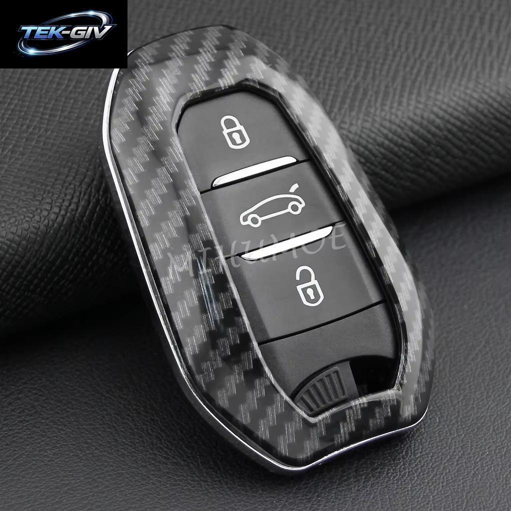 Carbon Fiber Smart Key Fob Abdeckung Fall Kette Ring Für Peugeot 308 508 2008 3008 5008 Citroen C3 C5 Aircross DS 9 3 7 Crossback