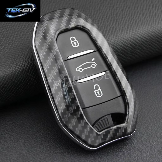 Carbon Fiber Smart Key Fob Abdeckung Fall Kette Ring Für Peugeot 308 508 2008 3008 5008 Citroen C3 C5 Aircross DS 9 3 7 Crossback
