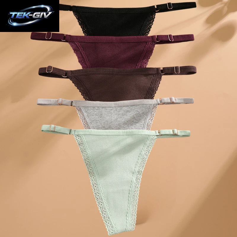 FINETOO 5 Teile/Satz Sexy G-String Höschen Baumwolle Frauen Unterwäsche Verstellbare Taille Mädchen Weibliche Pantys Bikini Dame Thongs Dessous