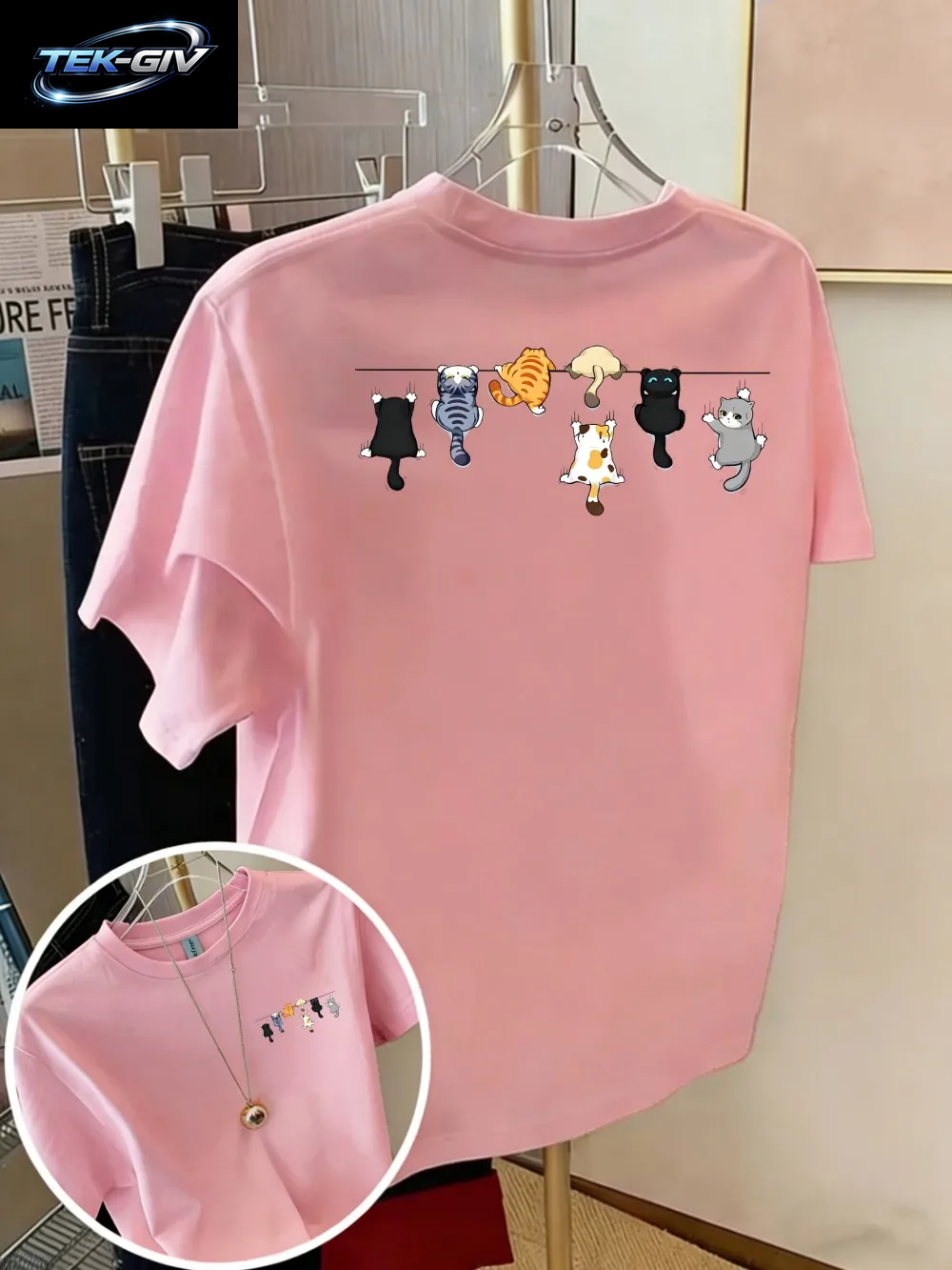 Cartoons Cats Prints T-Shirts Sommer Damen Baumwoll-T-Shirts Basic O-Ausschnitt Oversize Kurzarm-Tops Casual Street Woman Kleidung