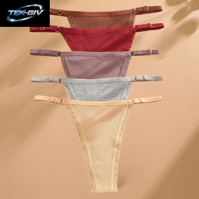 FINETOO 5 Teile/Satz Sexy G-String Höschen Baumwolle Frauen Unterwäsche Verstellbare Taille Mädchen Weibliche Pantys Bikini Dame Thongs Dessous