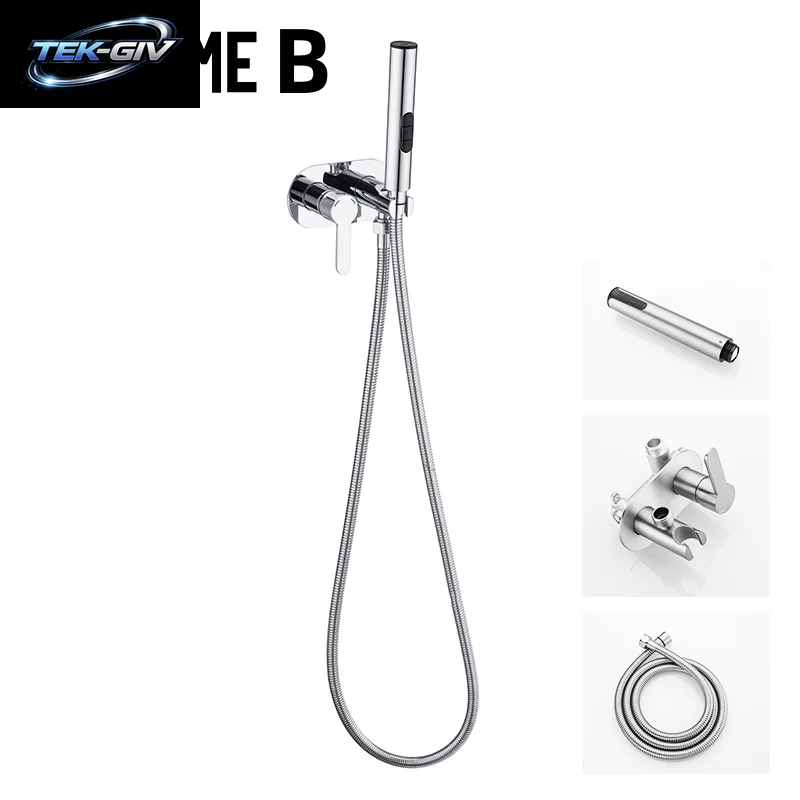 Gebürsteter Gold-Bidet-Wasserhahn, Messing-Duscharmatur, Waschtischmischer, Kalt- Und Warmwassermischer, Quadratischer Duschbrausekopf, Wc-Armaturen