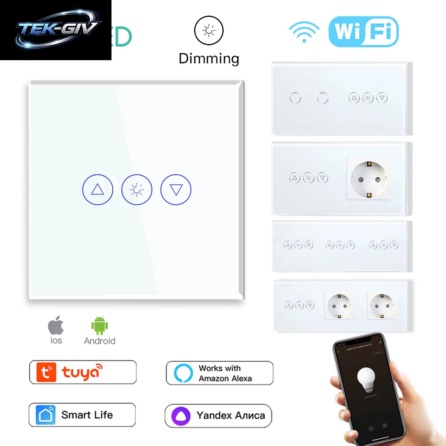 BSEED Wifi Dimmer Schalter 1Gang Smart Touch Schalter up down Tuya Smart Leben Alexa App Mit EU Steckdose Typ-C USB Ports