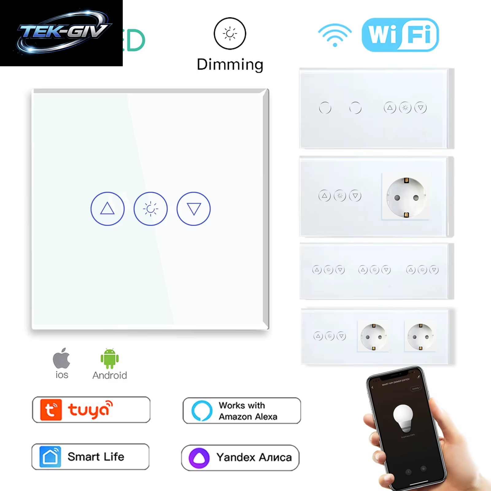 BSEED Wifi Dimmer Schalter 1Gang Smart Touch Schalter up down Tuya Smart Leben Alexa App Mit EU Steckdose Typ-C USB Ports