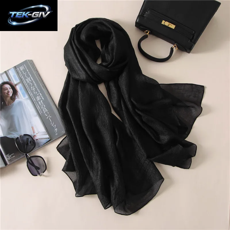 2023 Luxus Marke Frauen Mode Schal Plain Solide Seide Leinen Schals Schals Sommer Dame Bandanas Pashmina Foulard Hijab 180*90 Cm