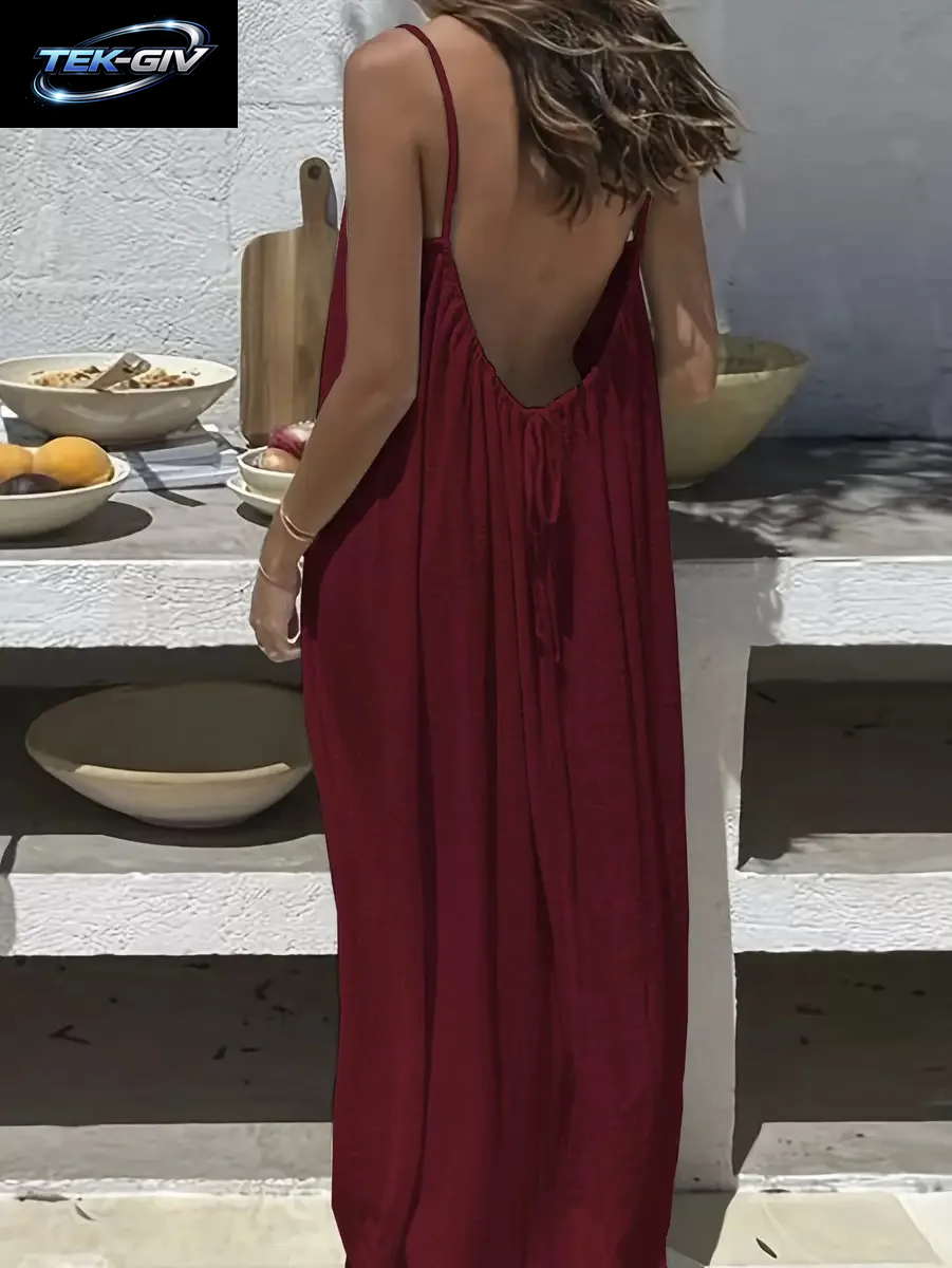 2026 Locker Sitzendes Spaghettiträger-Kleid Für Damen – Lässiges Sommerkleid Für Zuhause, Einfarbig, Für Den Urlaub, Coole Homewear