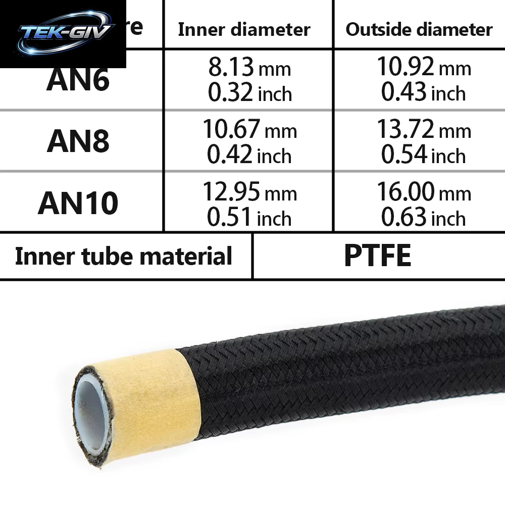 Kostenloser Versand 10/20 Füße 3 M/6 M AN6 AN8 AN10 PTFE Öl Kraftstoff Schlauch NYLON Geflochtene Innenseite PTFE