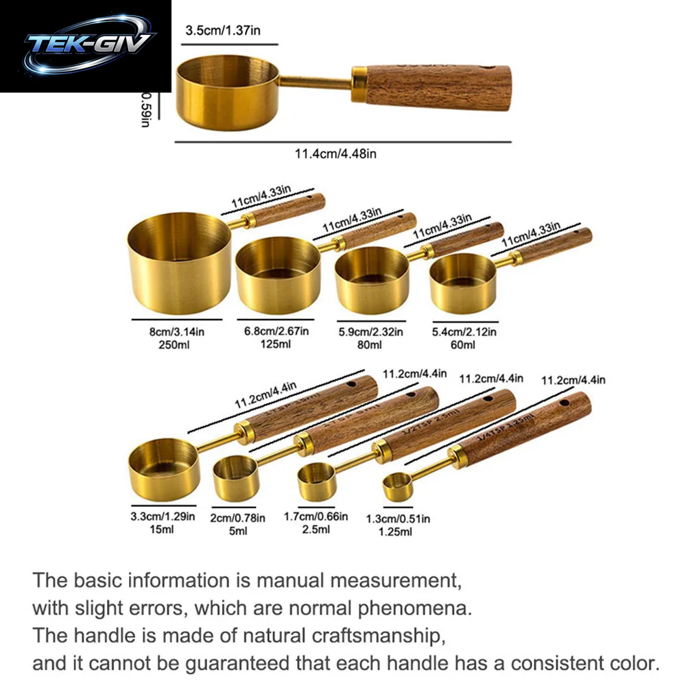 Gold Holzgriff Edelstahl Messbecher Löffel Backwerkzeuge Kaffee Messlöffel Set Barkeeper Maßstab Zubehör