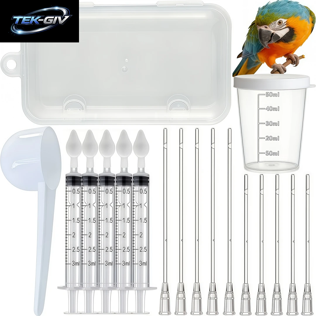 Vogel-Handfütterungsset 3Ml Spritze Gebogene Fütterungsschläuche Aufbewahrungsbox Messbecher Löffel Säuglingspflege-Zubehör Für Papageien Und Wellensittiche