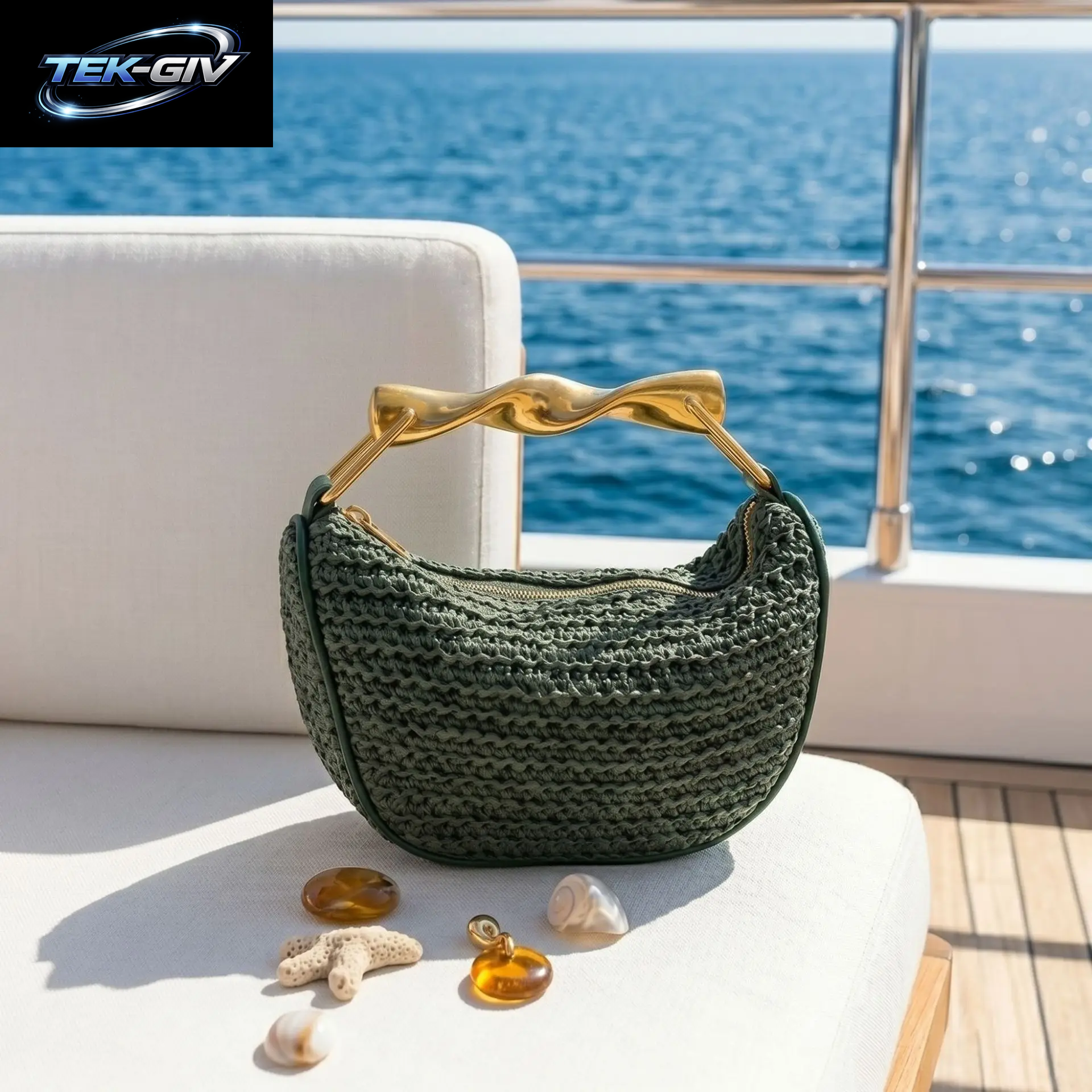 Lässige, Modische, Vielseitige Metall-Kissen-Tasche Aus Gewebtem Stroh Für Den Urlaub Am Meer, Boston-Clutch-Umhängetasche