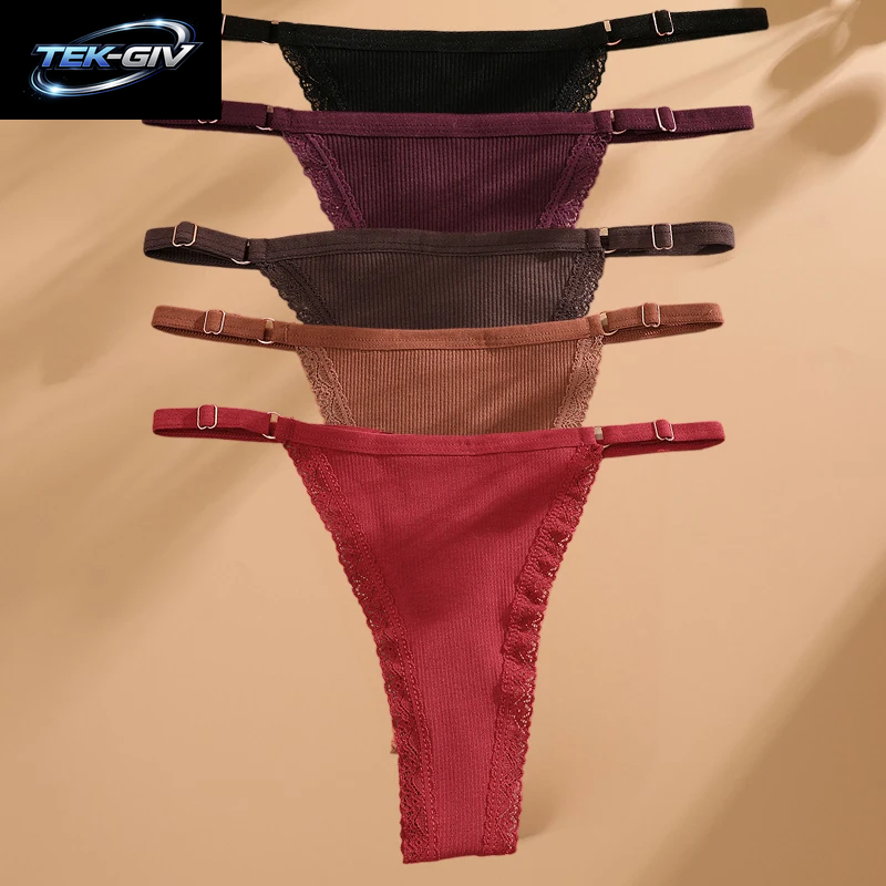 FINETOO 5 Teile/Satz Sexy G-String Höschen Baumwolle Frauen Unterwäsche Verstellbare Taille Mädchen Weibliche Pantys Bikini Dame Thongs Dessous