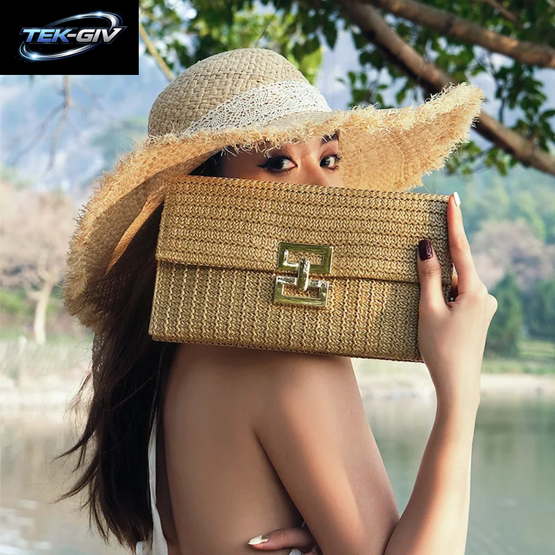 Strohgewebte Clutch Für Frauen, Bast, Häkeln, Strand, Rattan, Lässig, Weiblich, Party, Hochzeit, Abendtasche, Neue Sommer-Luxus-Geldbörse, Handtasche