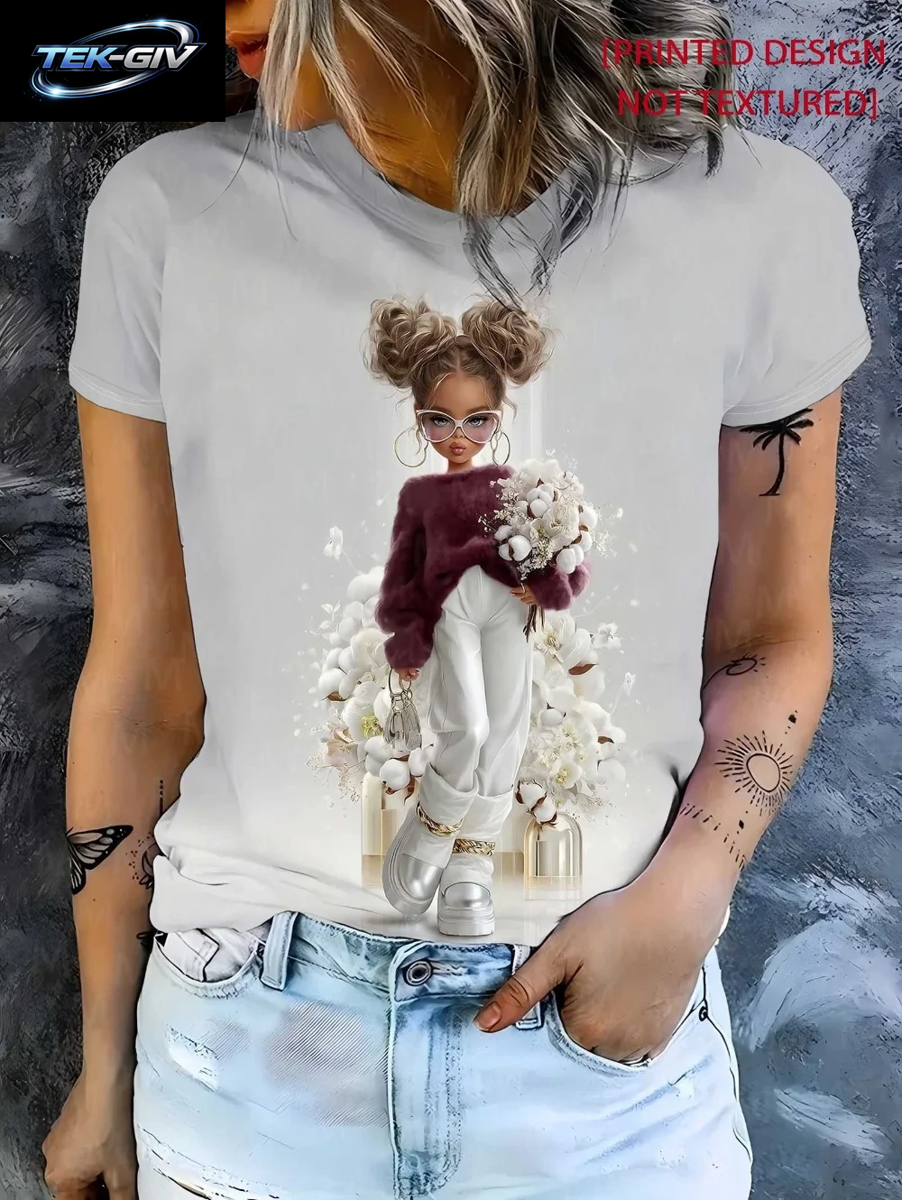 2026 Frühling Sommer Süßes Mädchen-Motiv T-Shirt Locker Sitzend Damen Lässig Lustige Grafik Streetwear Bequeme Kurzarm Damenbekleidung