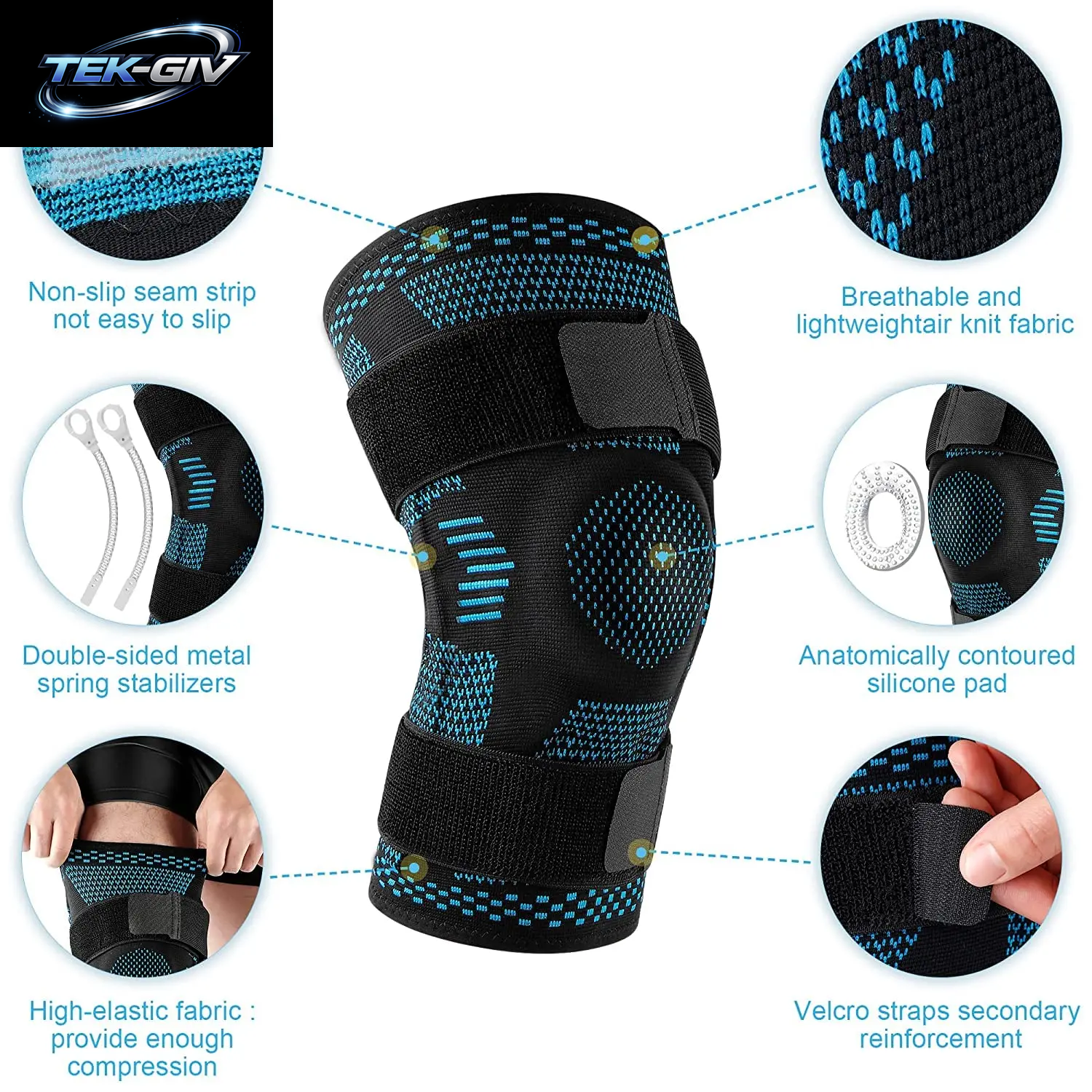 1 Stück Kniebandage, Kompressionsmanschette Mit Seitenstabilisatoren Und Patella-Gel Für Knieschmerzen, Meniskusriss, Acl-Verletzungserkennung