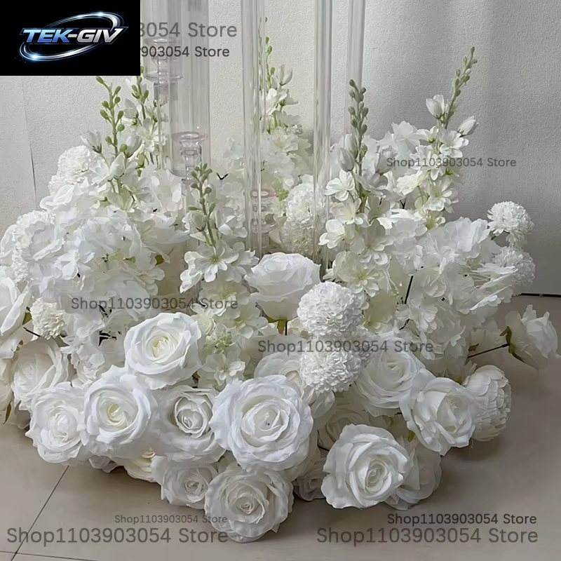 Luxus 60 Cm 25 Zoll Künstliche Weiße Rose Hyazinthe Kranz Hochzeit Tisch Blumen Mittelstücke Dekor Straßenarrangement Party Requisiten