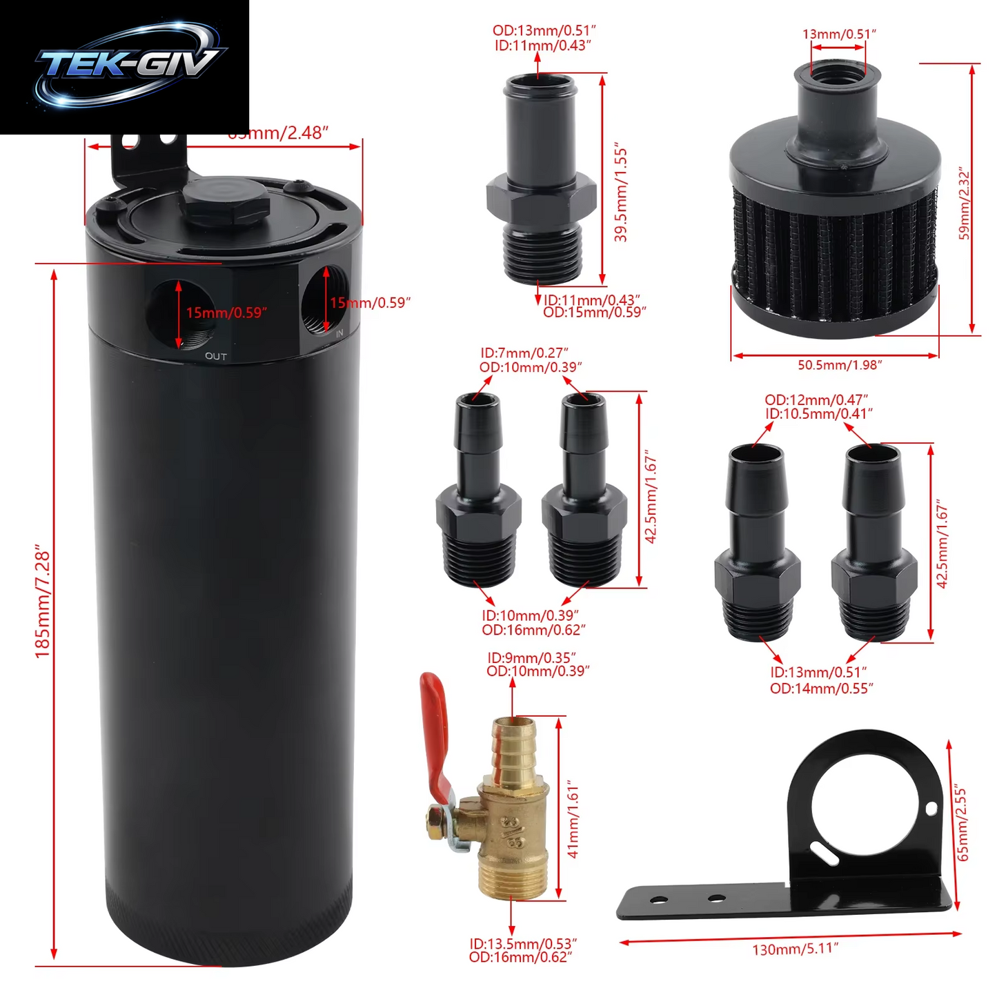 2-Port Schwarz 750Ml Ölfangdose Kit, Universelle Verblüffte Ölfangdose Reservoir Tank Mit Entlüftung Filter Und Ablass Ventil