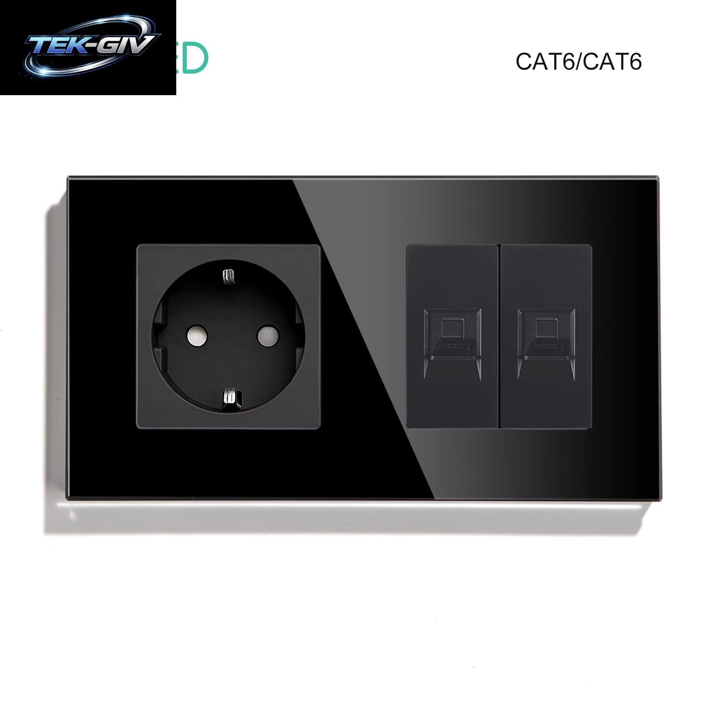 BSEED Dual Internet Steckdosen CAT6 Steckdose EU Steckdosen plus Netzwerk PC Daten Computer Anschluss Steckdosen Glas Panel