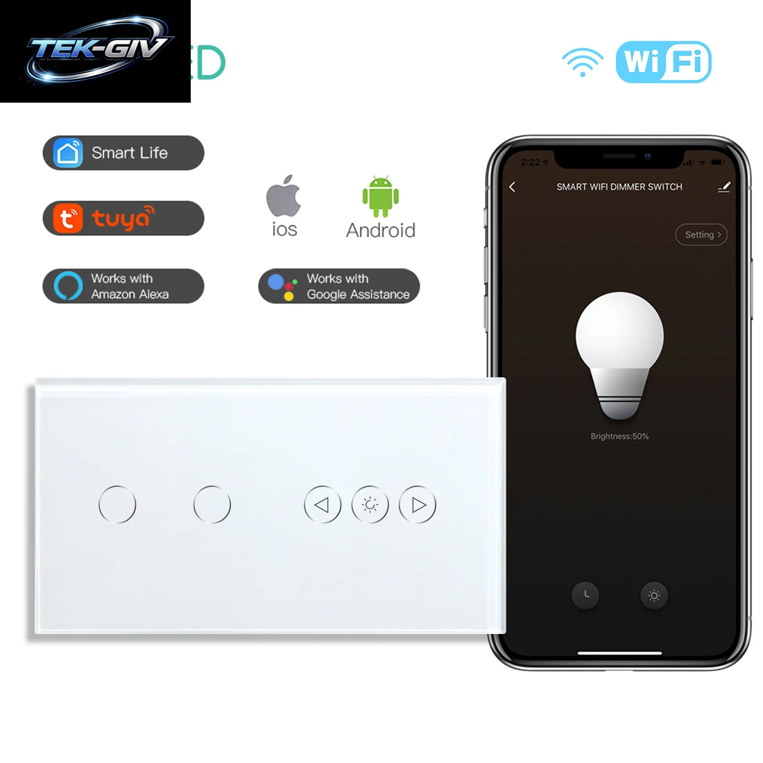 BSEED Wifi Dimmer Schalter 1Gang Smart Touch Schalter up down Tuya Smart Leben Alexa App Mit EU Steckdose Typ-C USB Ports