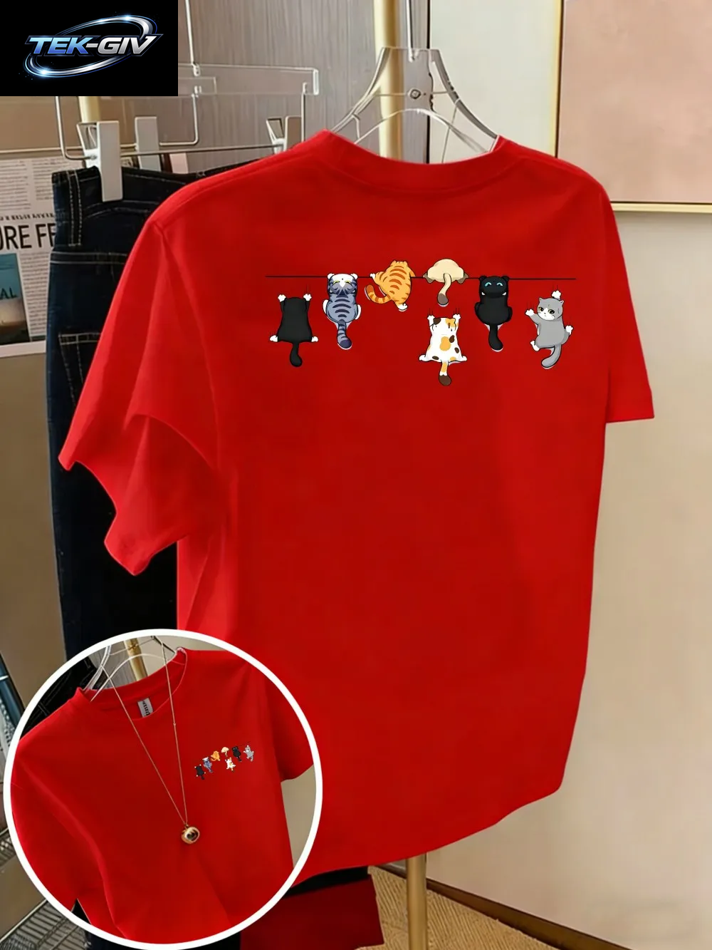Cartoons Cats Prints T-Shirts Sommer Damen Baumwoll-T-Shirts Basic O-Ausschnitt Oversize Kurzarm-Tops Casual Street Woman Kleidung